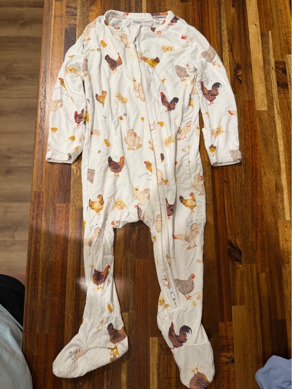 Angel Dear Cream Chicken-Print Zip Footed One-Piece